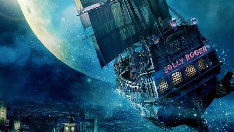 Jolly Roger ship above the city wallpaper