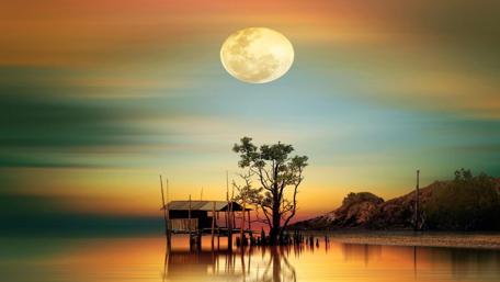 Bungalow in the moonlight wallpaper