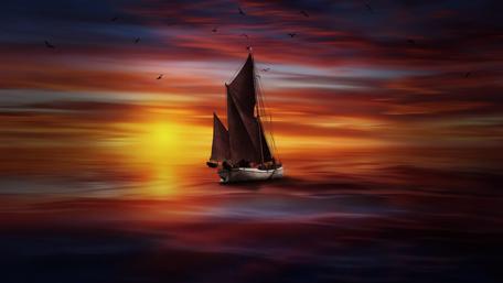 Sailboat in the sunset - Digital art wallpaper