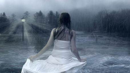 Woman in the rain wallpaper