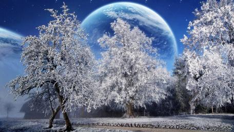 Blue moon on the sky - Fantasy art wallpaper