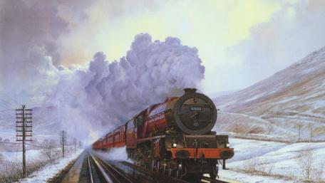 Majestic Steam Locomotive in Winter Landscape wallpaper