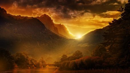 Glowing mountains wallpaper