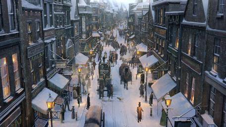 Snowy winter street illustration wallpaper