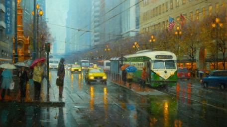 Rain in the city - Painting art wallpaper