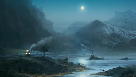 Train in the moonlight wallpaper