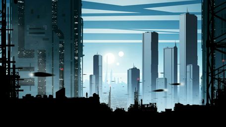 Skyscrapera in a fantasy city wallpaper