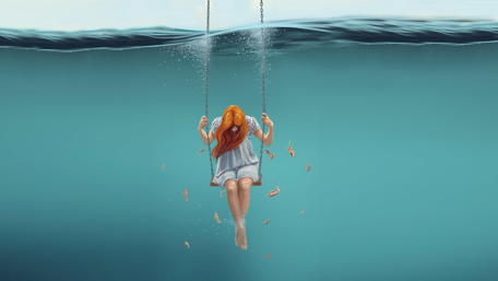 Red-haired girl in the water wallpaper