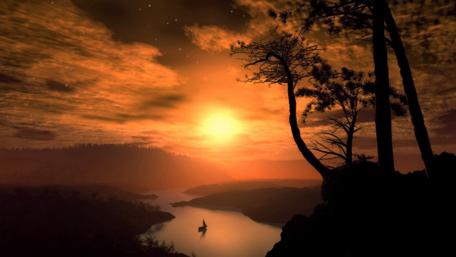 Magical sunset over the lake wallpaper