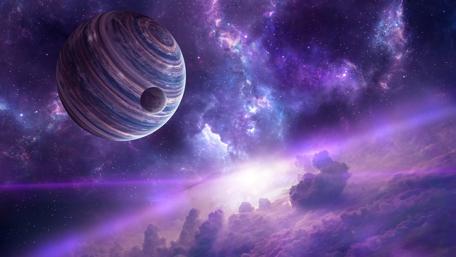 Planet in a purple nebula wallpaper