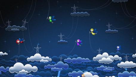 Fairies with electric cables wallpaper