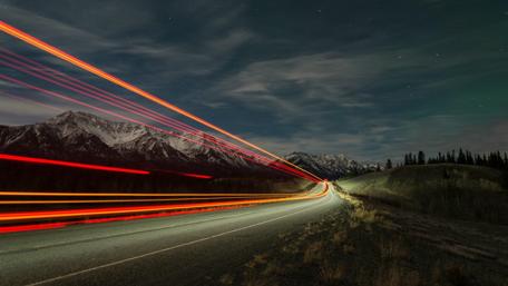 Traffic trail on the Alaska highway wallpaper