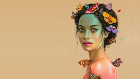 Beautiful woman with butterfiles - Fantasy art wallpaper
