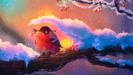 Whimsical Winter Beauty with Colorful Bird wallpaper