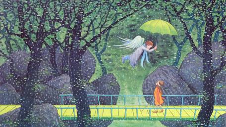 Angel with umbrella wallpaper