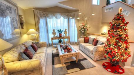 Festive Elegance in a Cozy Living Room wallpaper