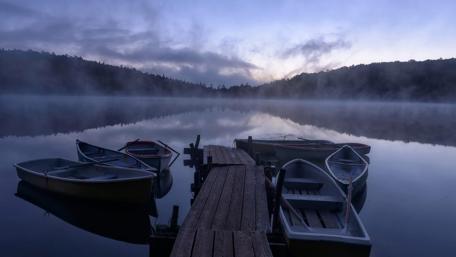 Serene Dawn Over Foggy Lake District wallpaper