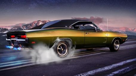Classic Mustang Roars Through the Night wallpaper