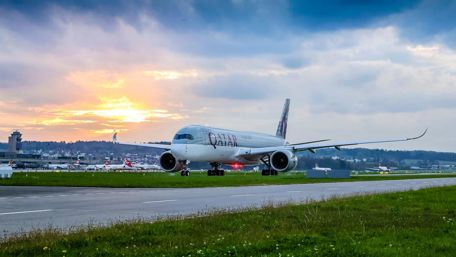Airplane Majesty: Qatar A350 at Sunset wallpaper