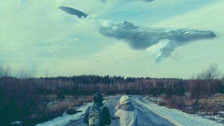 Humpback whale in the sky wallpaper