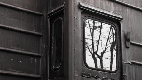 Vintage Train Window Reflection in Monochrome wallpaper