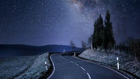 Milky way over the road wallpaper