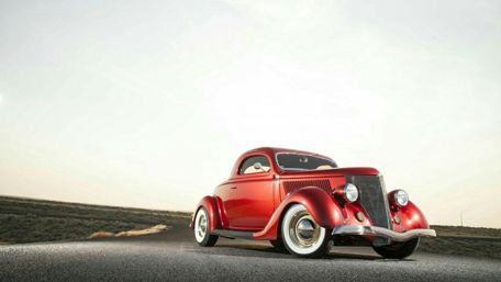 Classic Ford Hot Rod on Open Road Showcase wallpaper