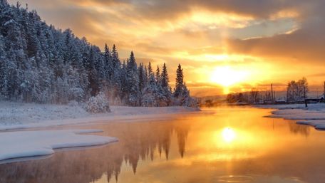 Sunset reflected in the river wallpaper
