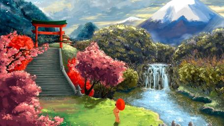 Japanese garden landscape - Painting art wallpaper