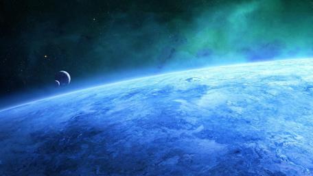 Mystical Blue Planet in Cosmic Horizon wallpaper
