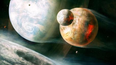 Flying planets - Space art wallpaper