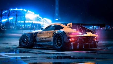 Nighttime Racing Dreamscape with Sports Car wallpaper