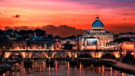 Enchanting Sunset at St. Angelo Bridge in Rome wallpaper