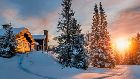 Cozy Winter Cabin at Dawn wallpaper