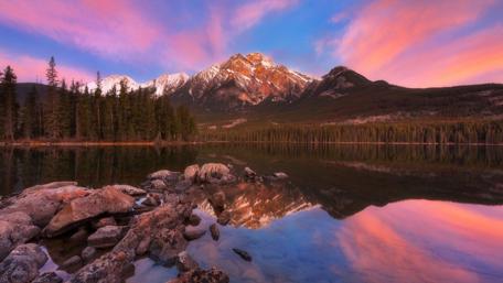 Pyramid Mountain reflection - Jasper National Park, Alberta, Canada wallpaper