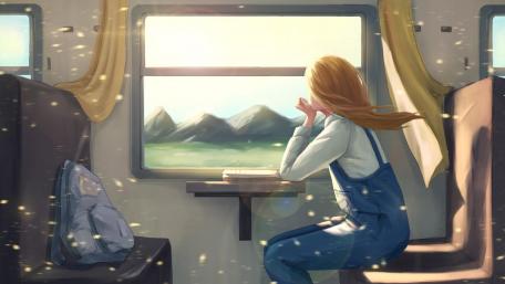 Girl riding a train wallpaper