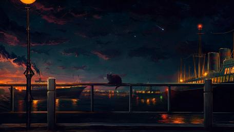 Night watcher cat wallpaper