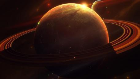 Majestic Ringed Planet in Cosmic Splendor wallpaper