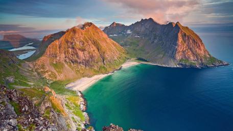 Kvalvika Beach from Mount Ryten, Norway wallpaper