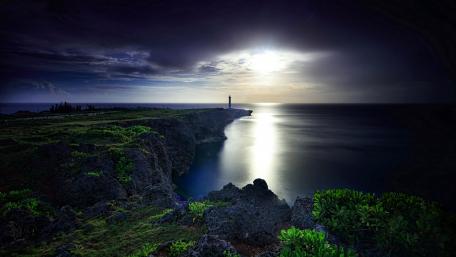 Cape Zanpa in the moonlight (Okinawa, Japan) wallpaper