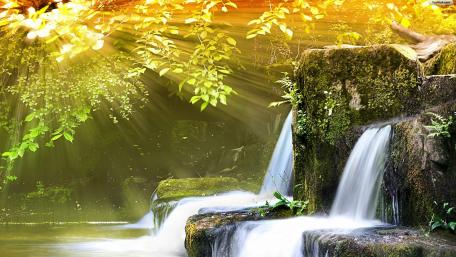 Serenity by the Sunlit Waterfall wallpaper