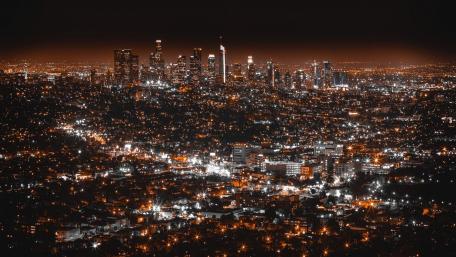 Radiant Urban Night Skyline Wallpaper wallpaper
