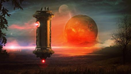 Floating space capsule wallpaper