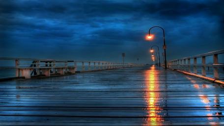 Long pier on a rainy day wallpaper