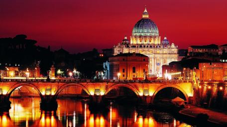 Serene Evening at St. Angelo Bridge in Rome wallpaper