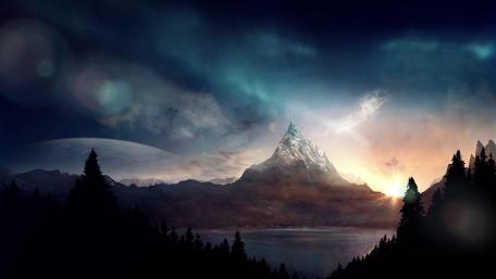 Majestic Mountain Under a Dreamy Sky wallpaper
