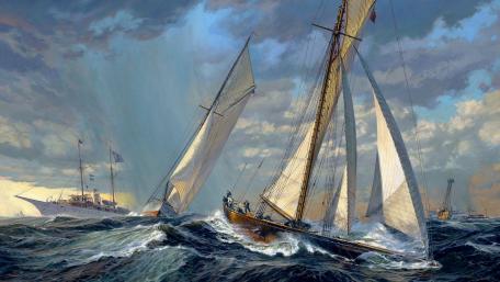 VOLUNTEER and THISTLE: America’s Cup Start 1887 wallpaper