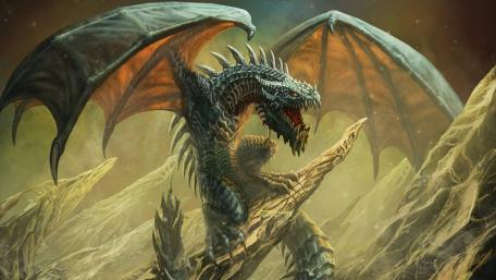 Majestic Dragon in Mystical Mountains wallpaper