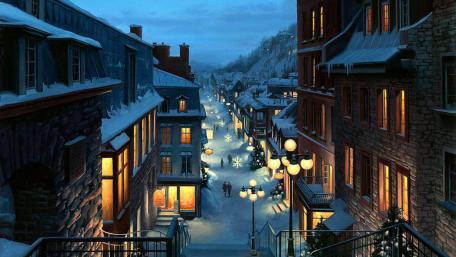 Winter Evening in a Christmas Town wallpaper