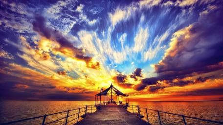Dramatic Sunset at the Pier wallpaper